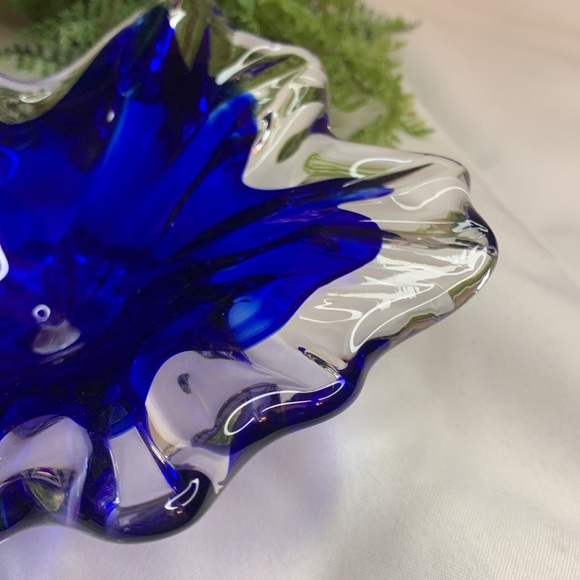Stunning signed cobalt blue and clear Venetian art glass dish - Picture 5 of 11